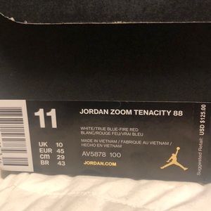 Jordan Zoom Tenacity 88 Size 11. New, never worn
